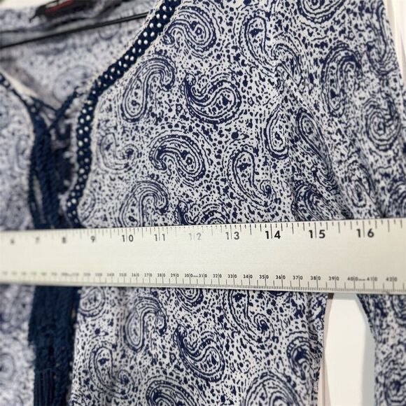 The Kooples Sunrise Blue Paisley Boho Tassel Blouse XS Romantic Bohemian Top - Picture 5 of 11